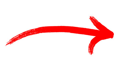 Hand-drawn red marker arrow isolated on transparent background, sketch marker stroke arrow png symbol for direction, pointer, navigation, and infographic design