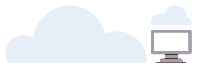 Large cloud shape and computer monitor representing cloud computing, technology, and online storage. Ideal for technology, innovation, connectivity, networking, data storage, automation simple flat