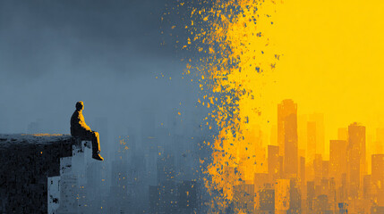 A conceptual depiction of personal problems and crises, using abstract imagery to visualize stress, confusion, and emotional turmoil in a human-centered context.
