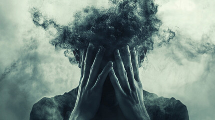 A conceptual depiction of personal problems and crises, using abstract imagery to visualize stress, confusion, and emotional turmoil in a human-centered context.
