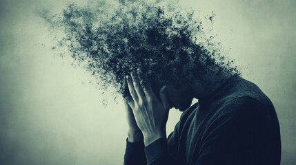 A conceptual depiction of personal problems and crises, using abstract imagery to visualize stress, confusion, and emotional turmoil in a human-centered context.
