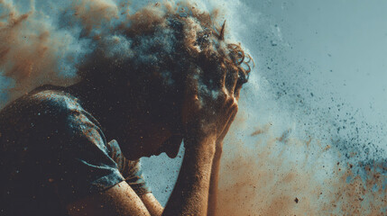 A conceptual depiction of personal problems and crises, using abstract imagery to visualize stress, confusion, and emotional turmoil in a human-centered context.
