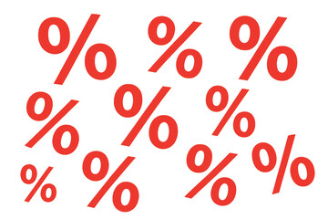 Red percent symbols floating, signifying discount, sale, market, interest rate and opportunity, transparent background