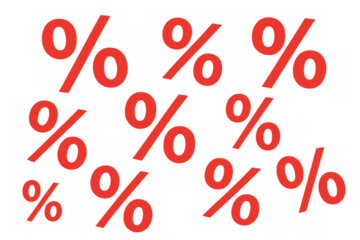 Red percent symbols floating, signifying discount, sale, market, interest rate and opportunity, transparent background