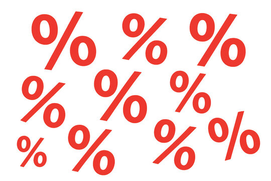 Red percent symbols floating, signifying discount, sale, market, interest rate and opportunity, transparent background