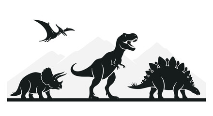 Dinosaur Silhouette Scene Vector Flat Design Prehistoric Landscape Illustration