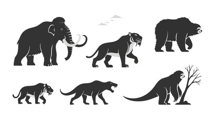 Ice Age Animal Vector Silhouette Flat Design Prehistoric Wildlife Illustration