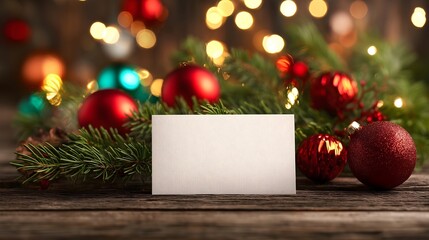 Christmas Greeting Card Placeholder with Ornaments and Lights