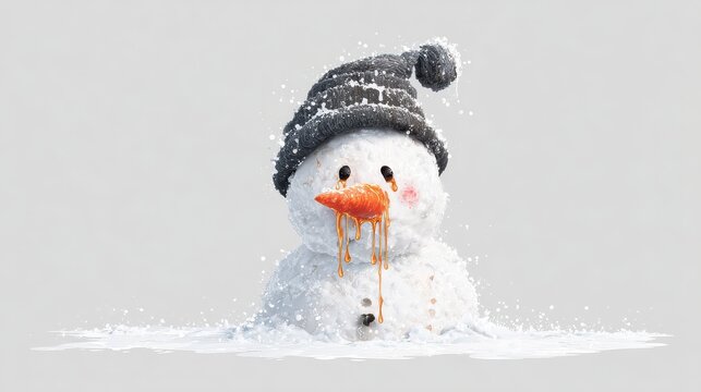 melting snowman with a hat and carrot nose on a transparent background winter christmas mood