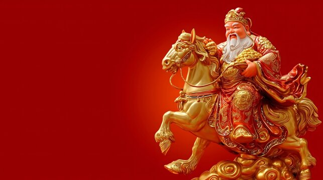 Chinese God of Wealth Riding Horse Statue