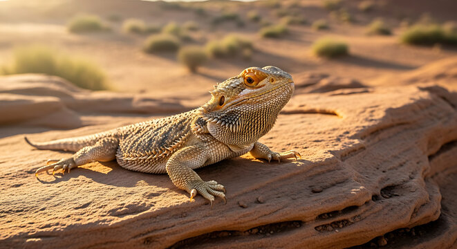 Bearded Dragon on Desert Rock- Pogona vitticeps