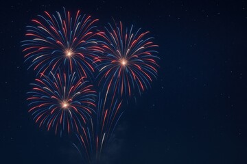 Festive fireworks bursting over patterned sky in patriotic palette celebrating Independence Day and year end holidays with space for text and event branding