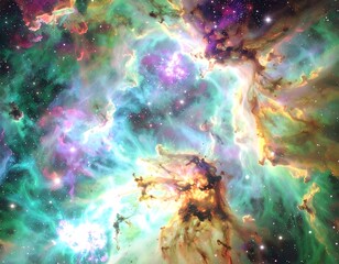 Fototapeta premium Vivid depiction of a celestial nebula with swirling colors and stardust