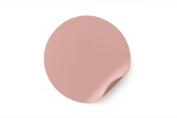 Round pink peeling sticker label mockup with curled corner, empty space for text, transparent background