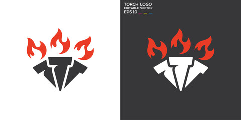 Torch logo. Flames, passion, Olympics. Vector design template.