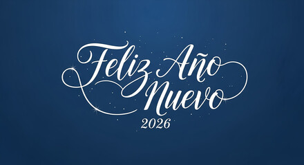Feliz ano nuevo 2026 spanish greeting calligraphy on blue background