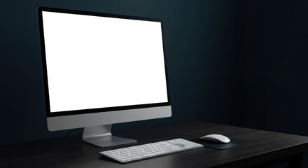 Modern Workspace Setup with Blank Computer Screen.