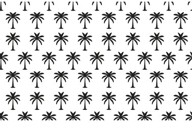Repeating pattern of black palm trees on a white background tropical beach
