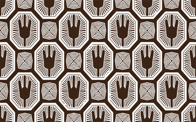Repeating pattern of white stylized bird footprints on a brown background vector