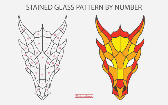 red fire dragon head stained glass pattern by number | Suncatcher Pattern By Number