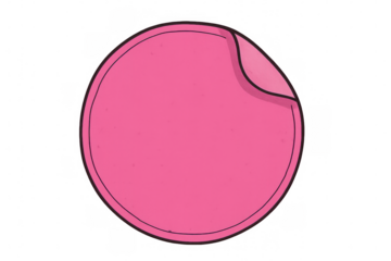 Pink round sticker icon, empty template with peeling corner, graphic element on transparent background