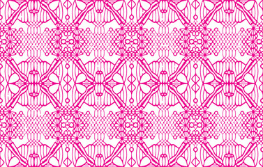 Seamless Pink Lace Pattern With Geometric Ornate Design On White Background vector
