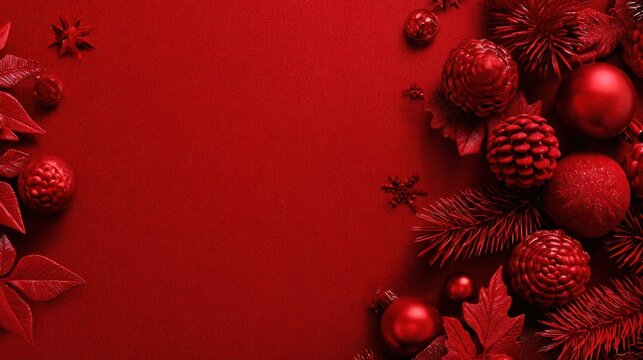 red background with a red border red christmas decorations merry christmas card winter holiday theme happy new year space for text - Powered by Adobe