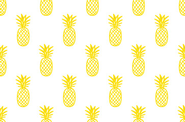 Yellow pineapple pattern on white background Keywords: pineapple, pattern, yellow, white, background, fruit, food, tropical, summer, design