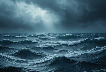 Fototapeta premium dramatic stormy ocean waves under dark turbulent sky during rough weather conditions