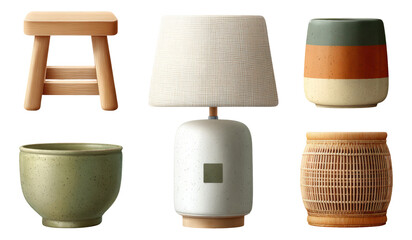 Collection of Isolated Stylish Home Decor Objects on Transparent Background