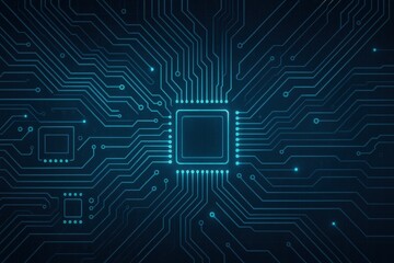 Sleek circuit board banner with luminous traces microchip nodes and depth layered grids perfect for technology websites presentations and cybersecurity branding visuals