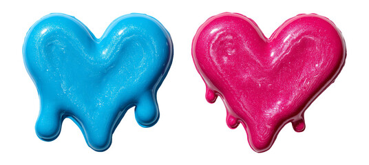 Colorful Heart Shapes in Blue and Pink with Dripping Effect on Transparent Background
