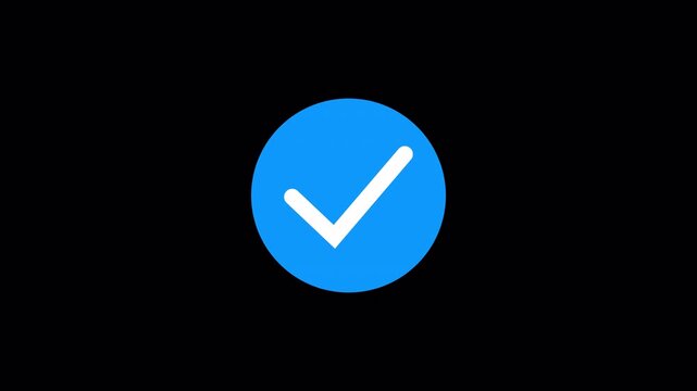 Blue check mark animation. Yes, check. Check mark symbol is correct. Yes sign. Correct icon on black background. Animated blue check mark concept