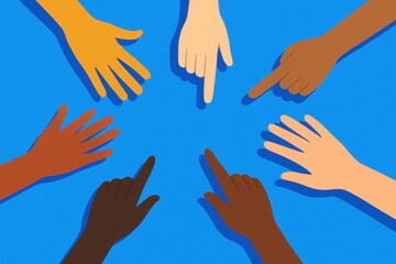 Vibrant hands on bold blue background graphic celebrating help support and human connection in a modern optimistic style for campaigns and posters