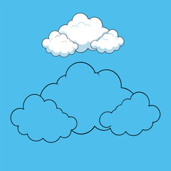 A peaceful sky scene filled with soft, fluffy white clouds drifting across a wide open background, perfect for coloring with shades of blue, gray, and imagination in every puff.
