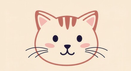 Fototapeta premium Cute cat face with pink cheeks on a cream background.