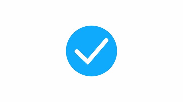 Blue check mark animation. Yes, check. Check mark symbol is correct. Yes sign. Correct icon on white background. Animated blue check mark concept