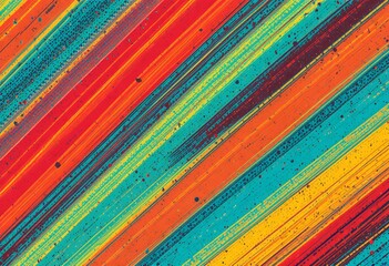 Vibrant diagonal stripes pattern with contrasting bright colors and textured splatter effect