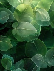 Obraz premium soft light glowing through overlapping translucent green leaves creating a soothing effect