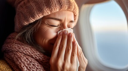 Woman Sneezing on Airplane