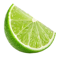 Slice of fresh lime with vibrant green zest and juicy pulp on black background