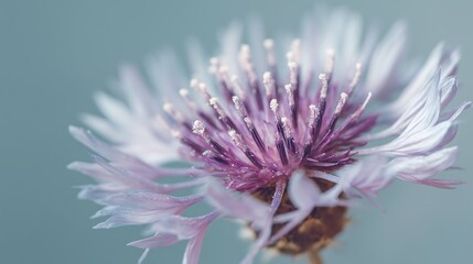 Gentle lavender cornflower bloom in soft light, a calming spring vibe