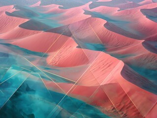 Dreamy pink sand dunes and turquoise waters artful abstract scene