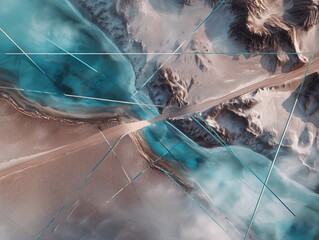Surreal desert landscape with geometric overlay for modern branding
