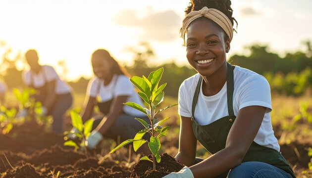 Happy Gardener Planting Sapling, Environmental Conservation Project in Sunlight
