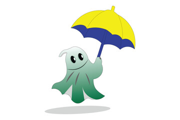 Ghost floating with round eyes holding umbrella