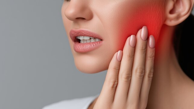 The woman experiences pain in her jaw and teeth
