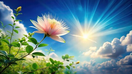 A Delicate Blossom Reaching for the Sun's Radiant Glory in a Vibrant Sky