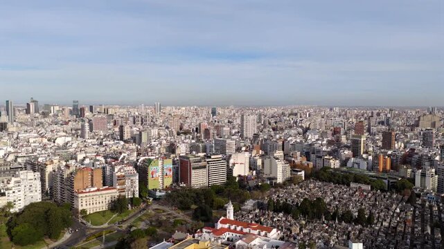 Aerial view of Recoleta neighborhood and cemetery in Buenos Aires, Argentina.