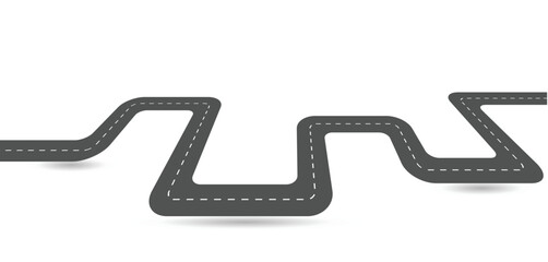 Top view on road map. Curve highway roadway. Vector infographic. Winding road vector illustration. Seamless highway marking Isolated on background.